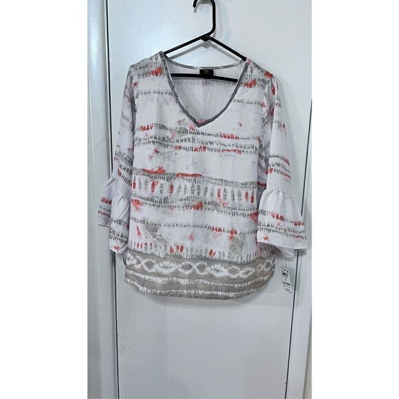 JM COLLECTION ORANGE TIE DYE BELL SLEEVE BLOUSE WOMENS SIZE 1X P1-295 - Picture 3 of 11